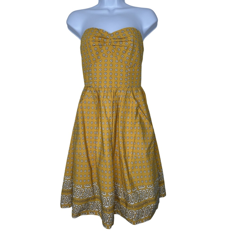 Girls From Savoy Anthropologie Strapless Dress Sz 2 Yellow Bandana Floral